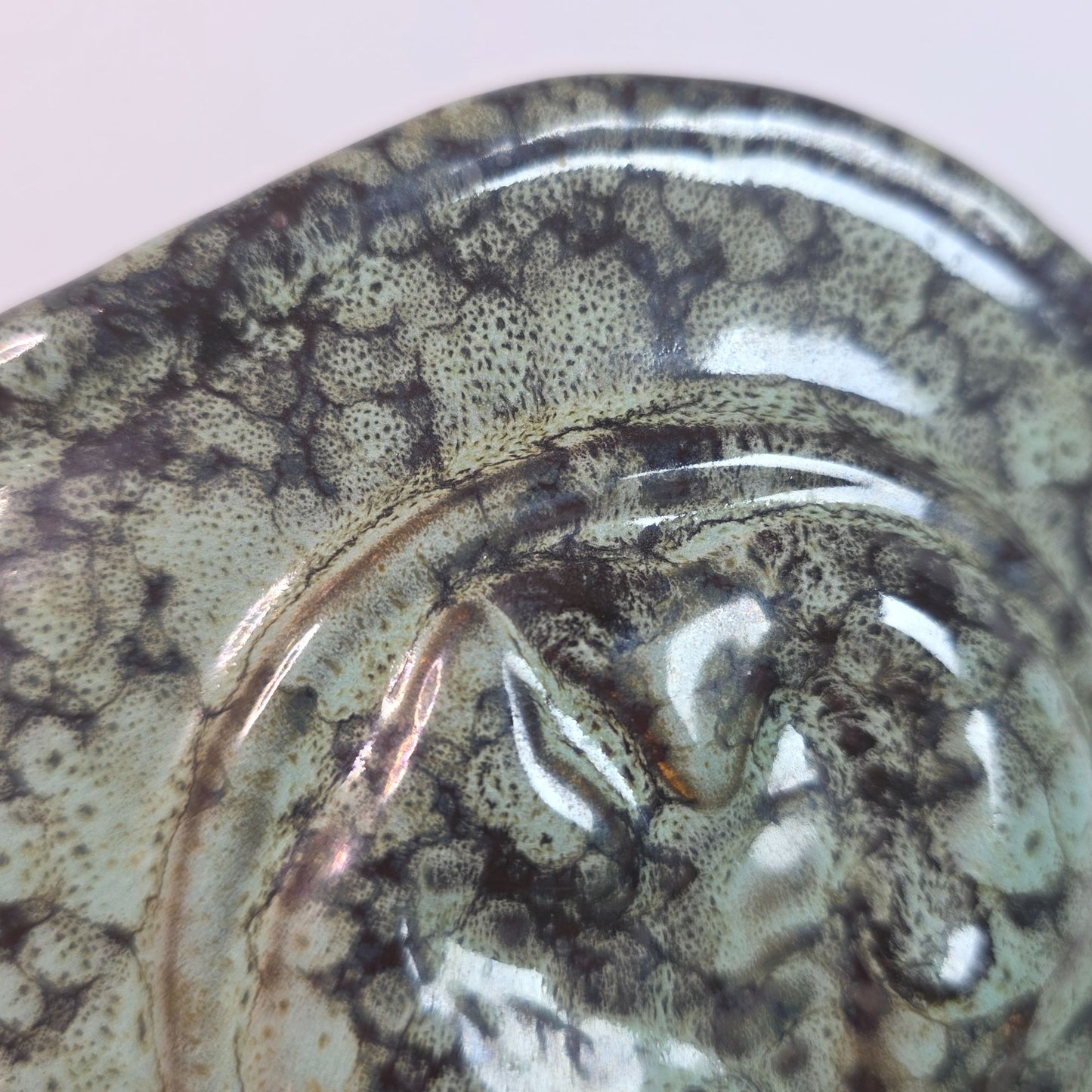 Vintage Green Ceramic Trophy Vase With Handles Textured Mid-Century Design