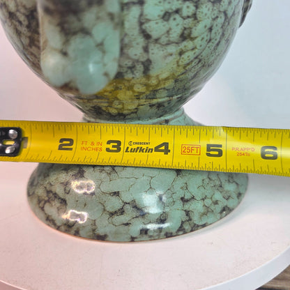 Vintage Green Ceramic Trophy Vase With Handles Textured Mid-Century Design