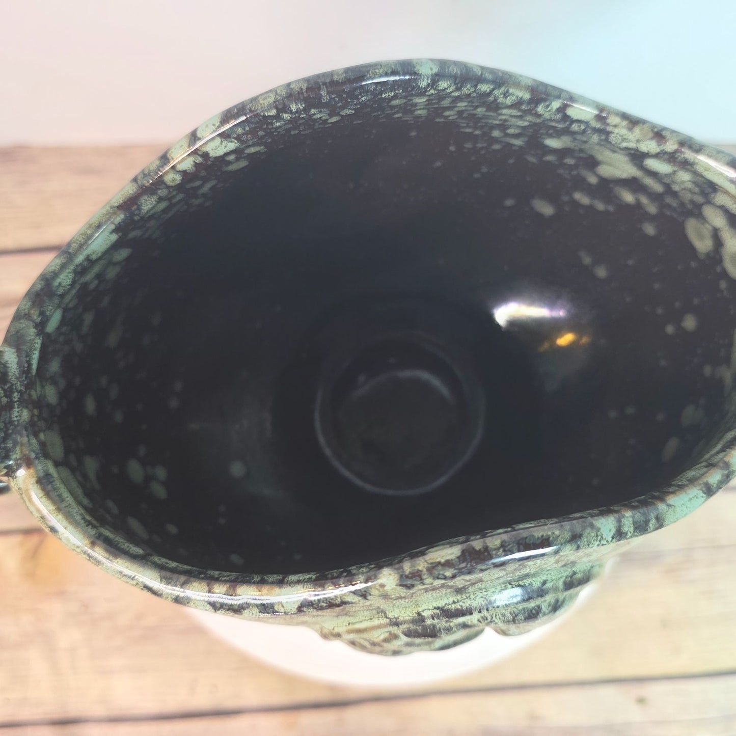 Vintage Green Ceramic Trophy Vase With Handles Textured Mid-Century Design