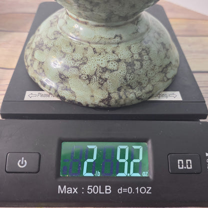 Vintage Green Ceramic Trophy Vase With Handles Textured Mid-Century Design