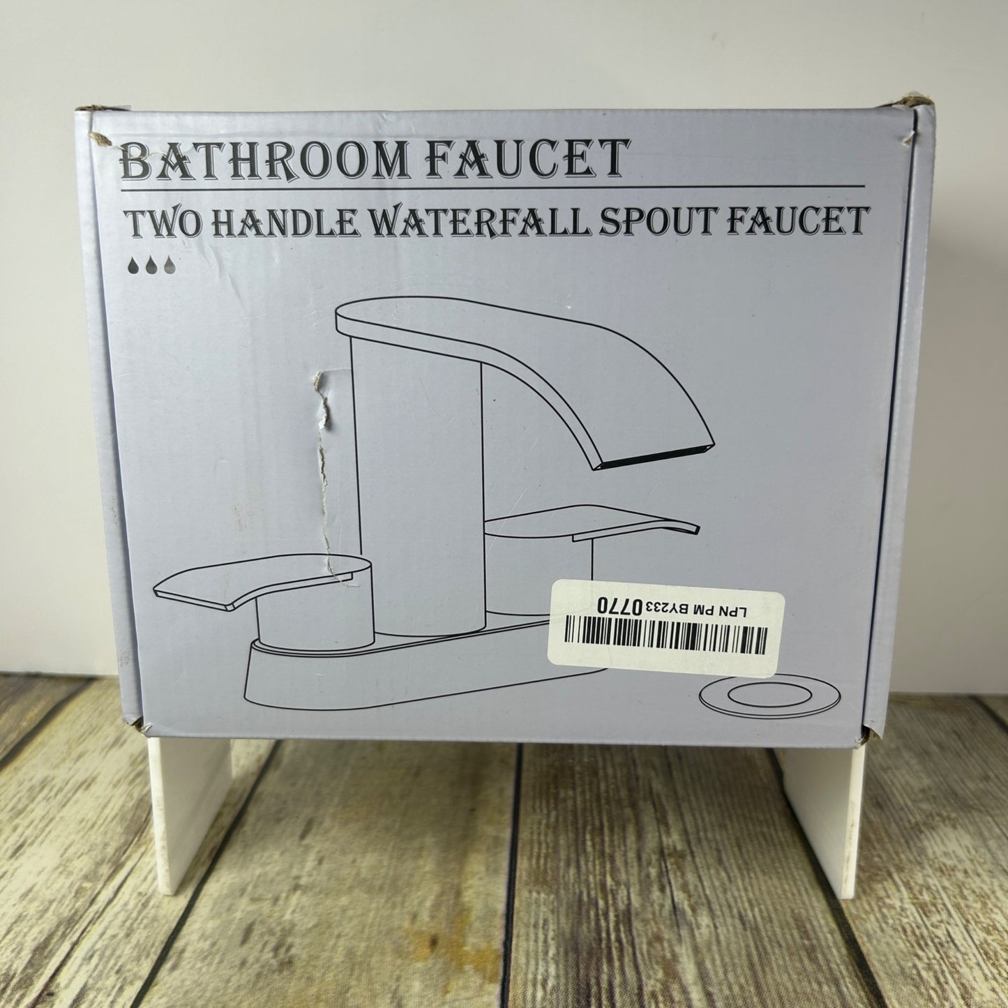 Two Handle Waterfall Bathroom Faucet Matte Black With Metal Pop-Up Drain Stopper