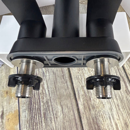 Two Handle Waterfall Bathroom Faucet Matte Black With Metal Pop-Up Drain Stopper