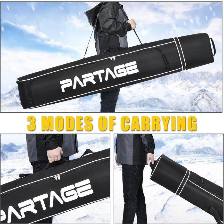 PARTAGE Ski Bag With Adjustable Length Up To 78in 600D Oxford Fabric Waterproof & Padded For Ski Equipment Black