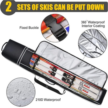 PARTAGE Ski Bag With Adjustable Length Up To 78in 600D Oxford Fabric Waterproof & Padded For Ski Equipment Black