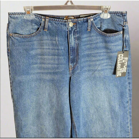 NWT New Future Collective Womens Wide Leg Denim Jeans Size 14 Blue High Rise