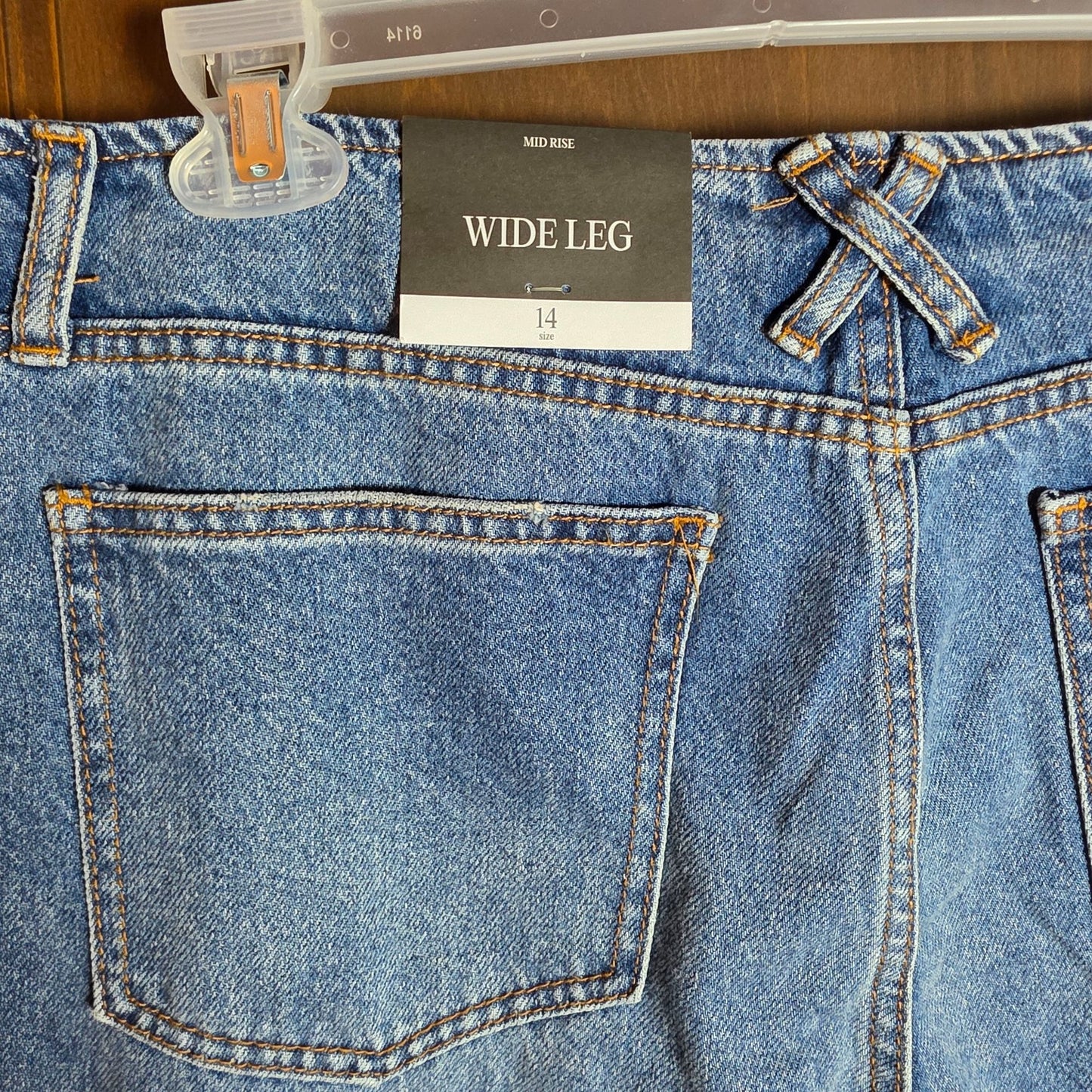 NWT New Future Collective Womens Wide Leg Denim Jeans Size 14 Blue High Rise