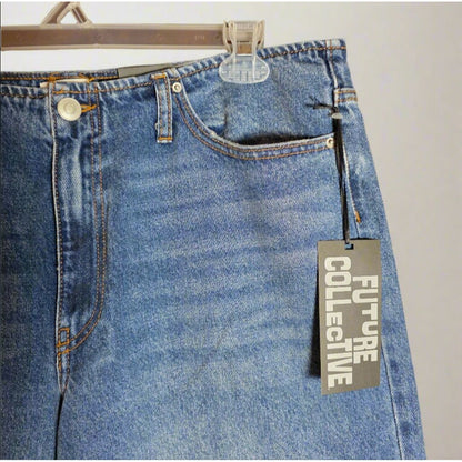 NWT New Future Collective Womens Wide Leg Denim Jeans Size 14 Blue High Rise