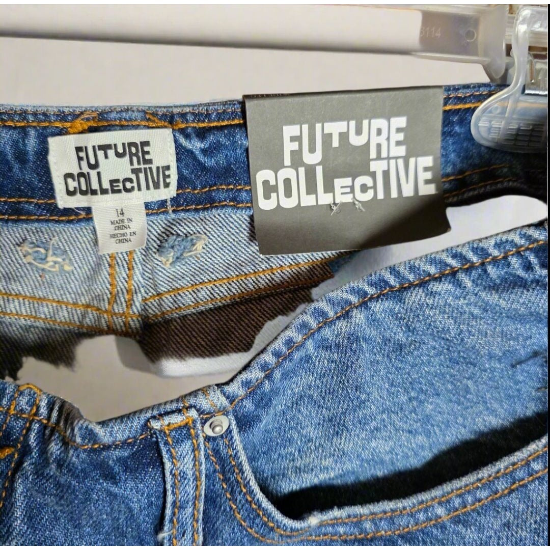 NWT New Future Collective Womens Wide Leg Denim Jeans Size 14 Blue High Rise