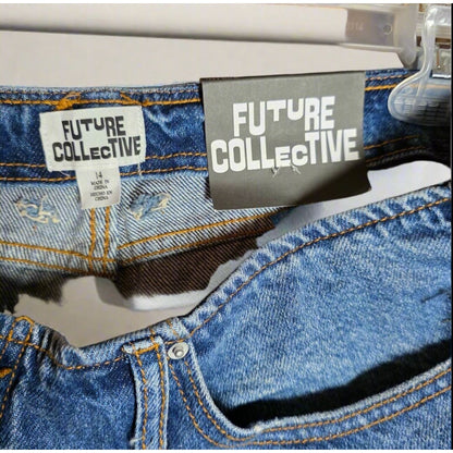 NWT New Future Collective Womens Wide Leg Denim Jeans Size 14 Blue High Rise