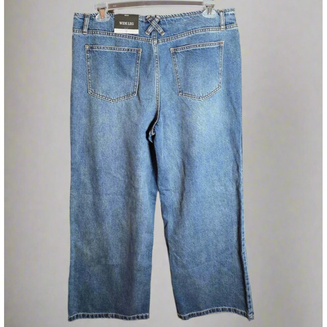 NWT New Future Collective Womens Wide Leg Denim Jeans Size 14 Blue High Rise