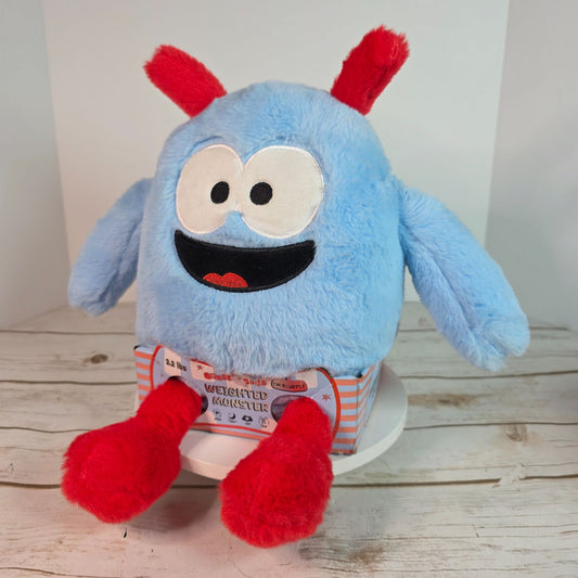 Beastie Buds Weighted Monster Plush Toy 2.2 Lbs Stress Support & Sleep Aid For All Ages Super Soft Blue/Red