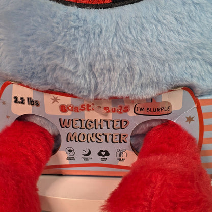 Beastie Buds Weighted Monster Plush Toy 2.2 Lbs Stress Support & Sleep Aid For All Ages Super Soft Blue/Red