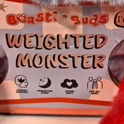 Beastie Buds Weighted Monster Plush Toy 2.2 Lbs Stress Support & Sleep Aid For All Ages Super Soft Blue/Red