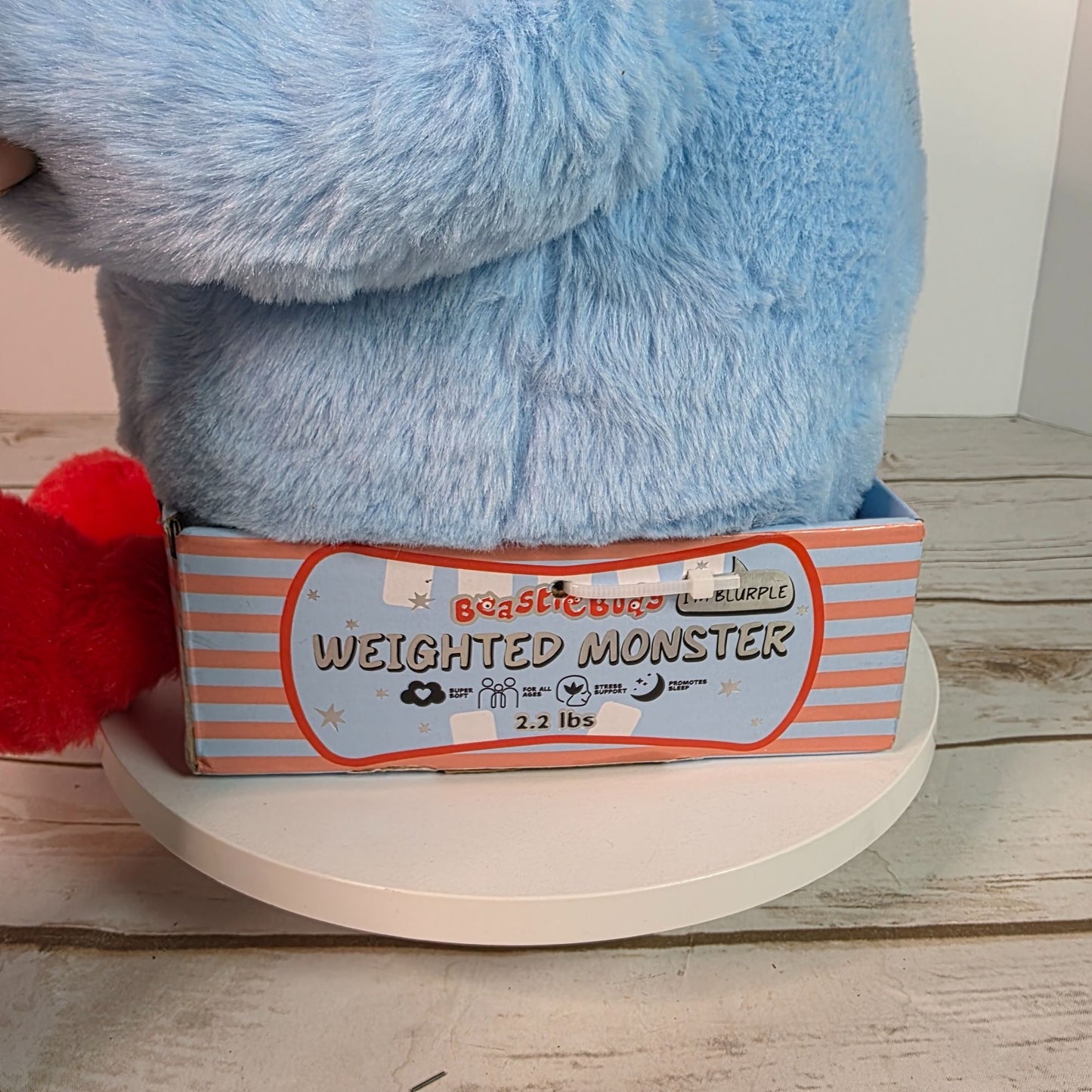 Beastie Buds Weighted Monster Plush Toy 2.2 Lbs Stress Support & Sleep Aid For All Ages Super Soft Blue/Red