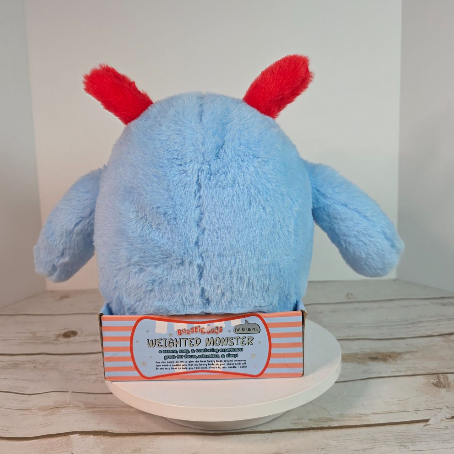 Beastie Buds Weighted Monster Plush Toy 2.2 Lbs Stress Support & Sleep Aid For All Ages Super Soft Blue/Red