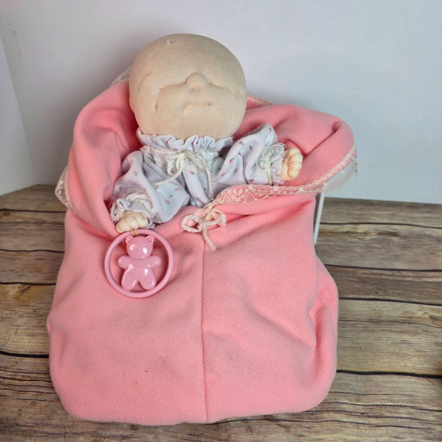 Vintage 1983 Dakin Soft Baby Doll With Pink Blanket & Bear