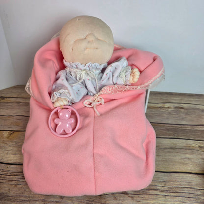 Vintage 1983 Dakin Soft Baby Doll With Pink Blanket & Bear