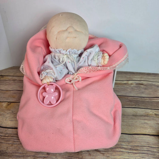 Vintage 1983 Dakin Soft Baby Doll With Pink Blanket & Bear