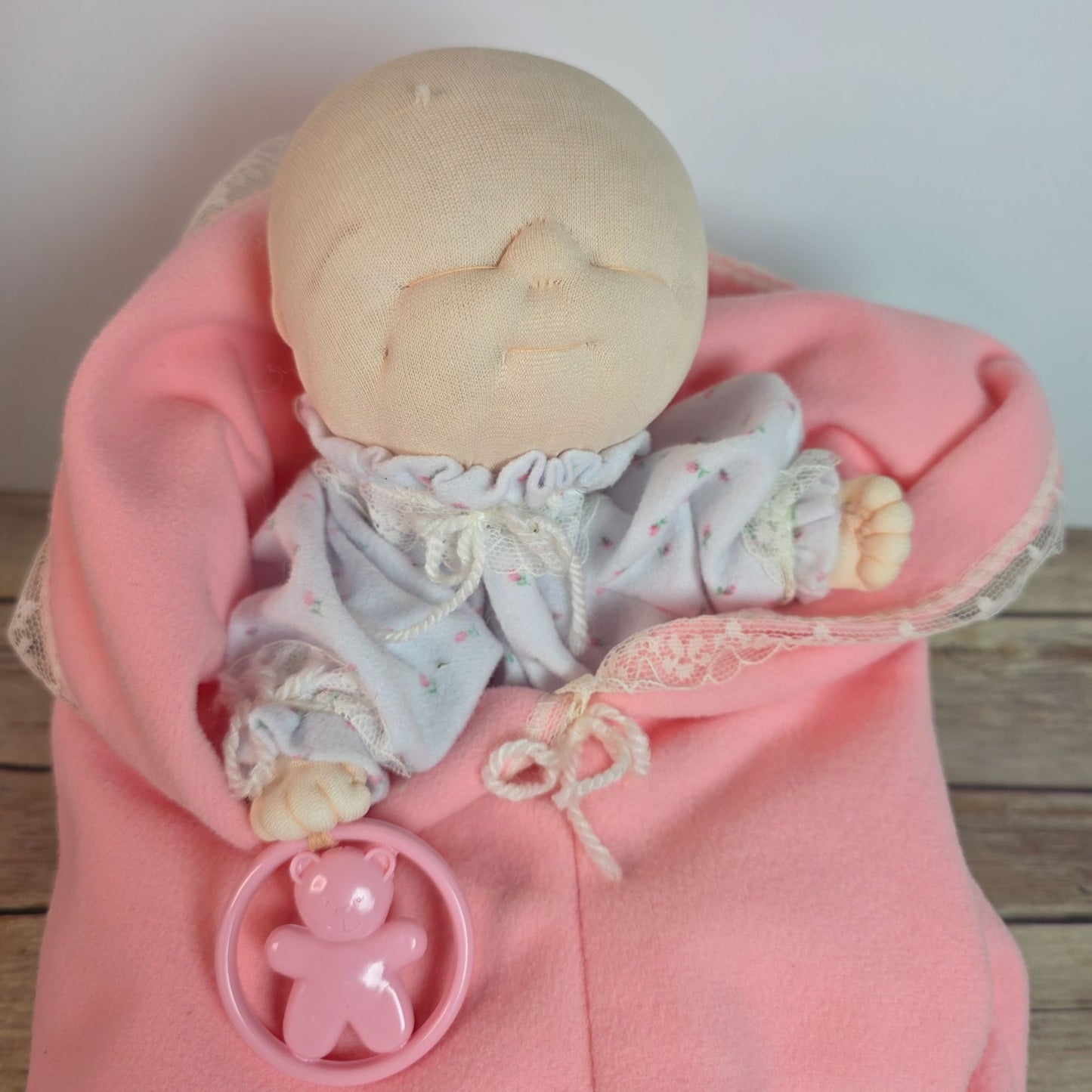 Vintage 1983 Dakin Soft Baby Doll With Pink Blanket & Bear