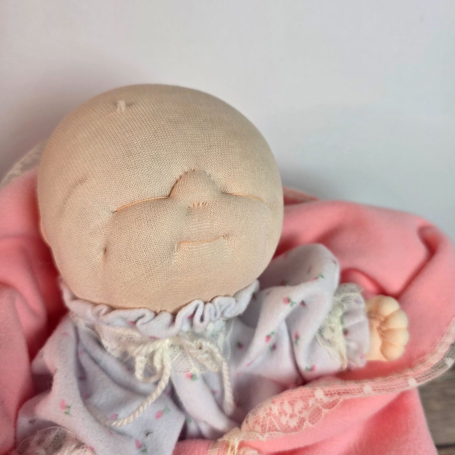 Vintage 1983 Dakin Soft Baby Doll With Pink Blanket & Bear