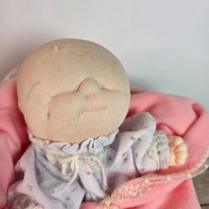 Vintage 1983 Dakin Soft Baby Doll With Pink Blanket & Bear