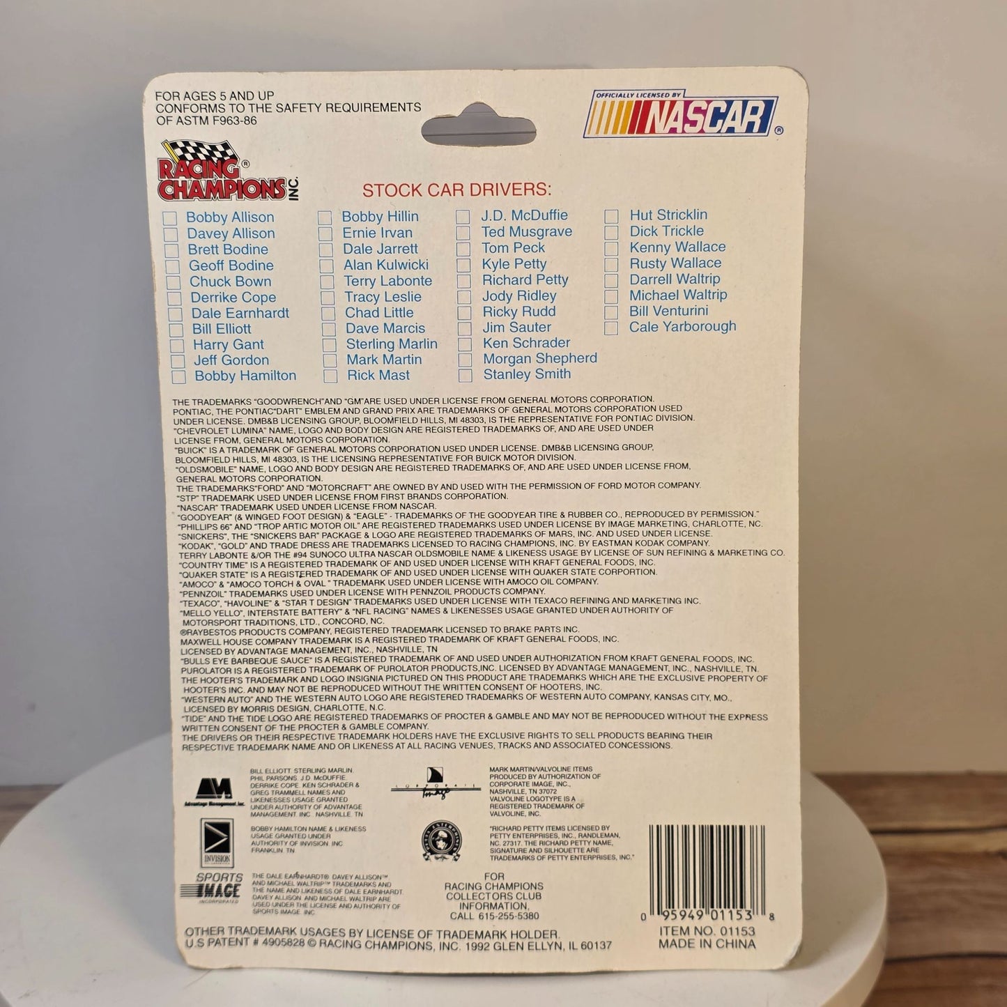 1993 Racing Champions Davey Allison Die-Cast NASCAR Stock Car With Card & Display Stand