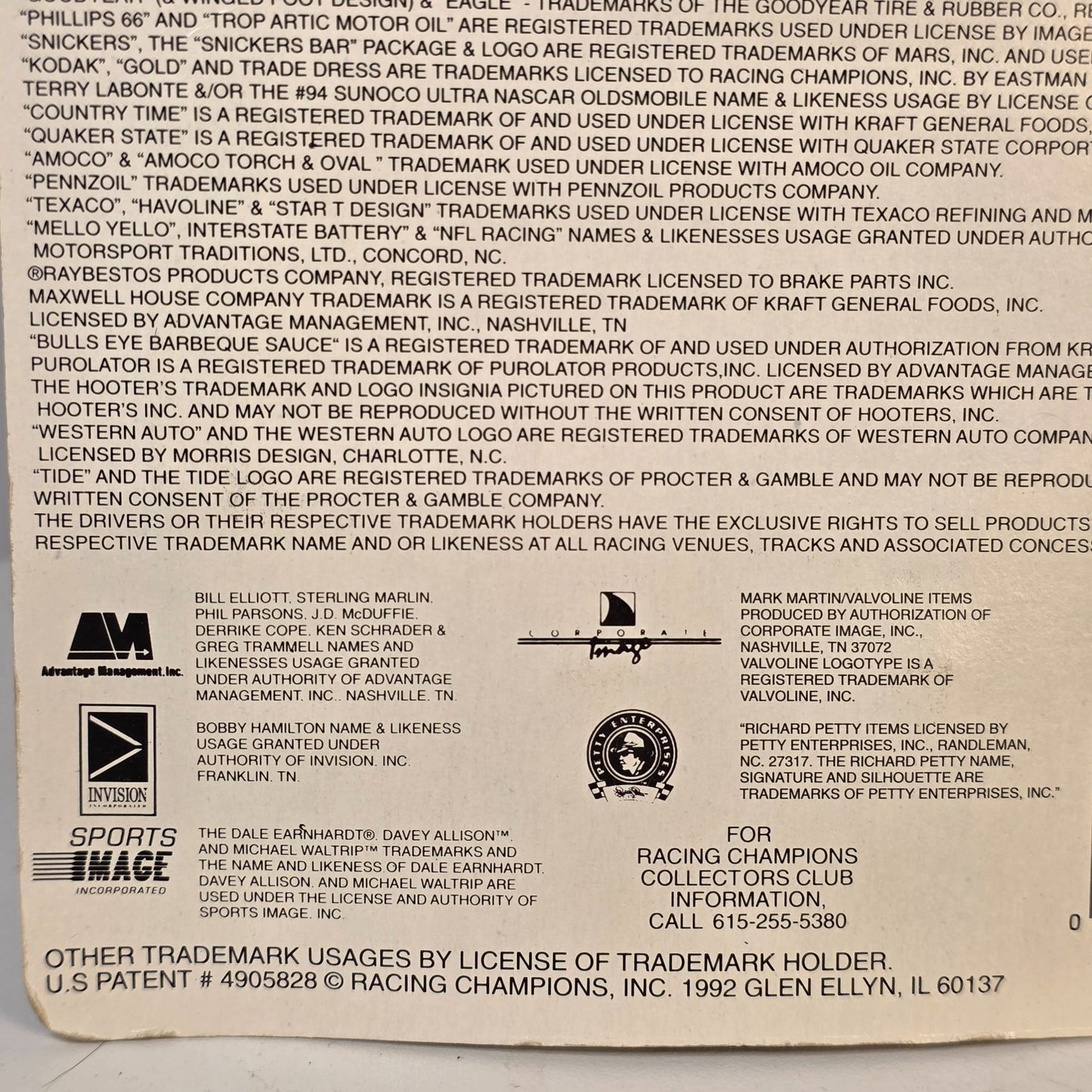 1993 Racing Champions Davey Allison Die-Cast NASCAR Stock Car With Card & Display Stand