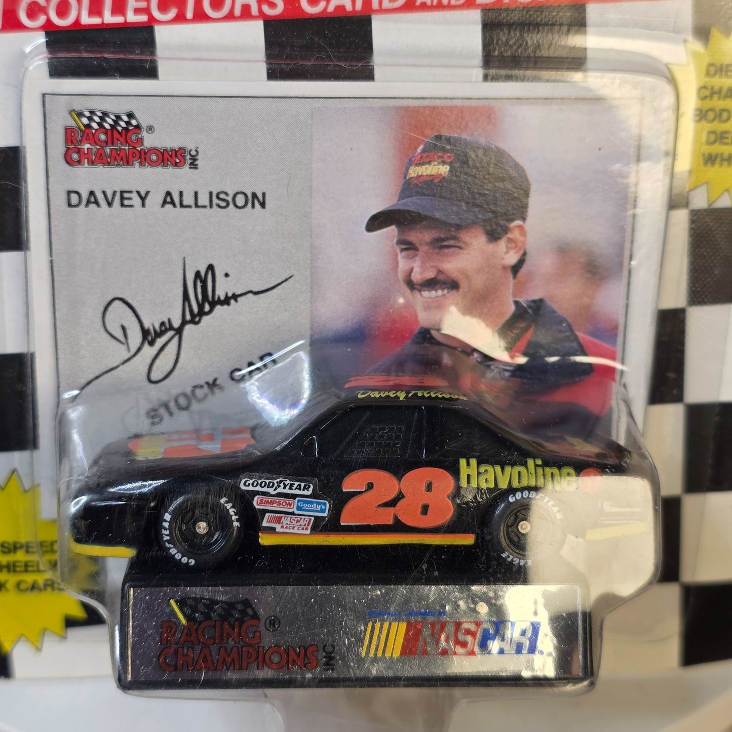 1993 Racing Champions Davey Allison Die-Cast NASCAR Stock Car With Card & Display Stand