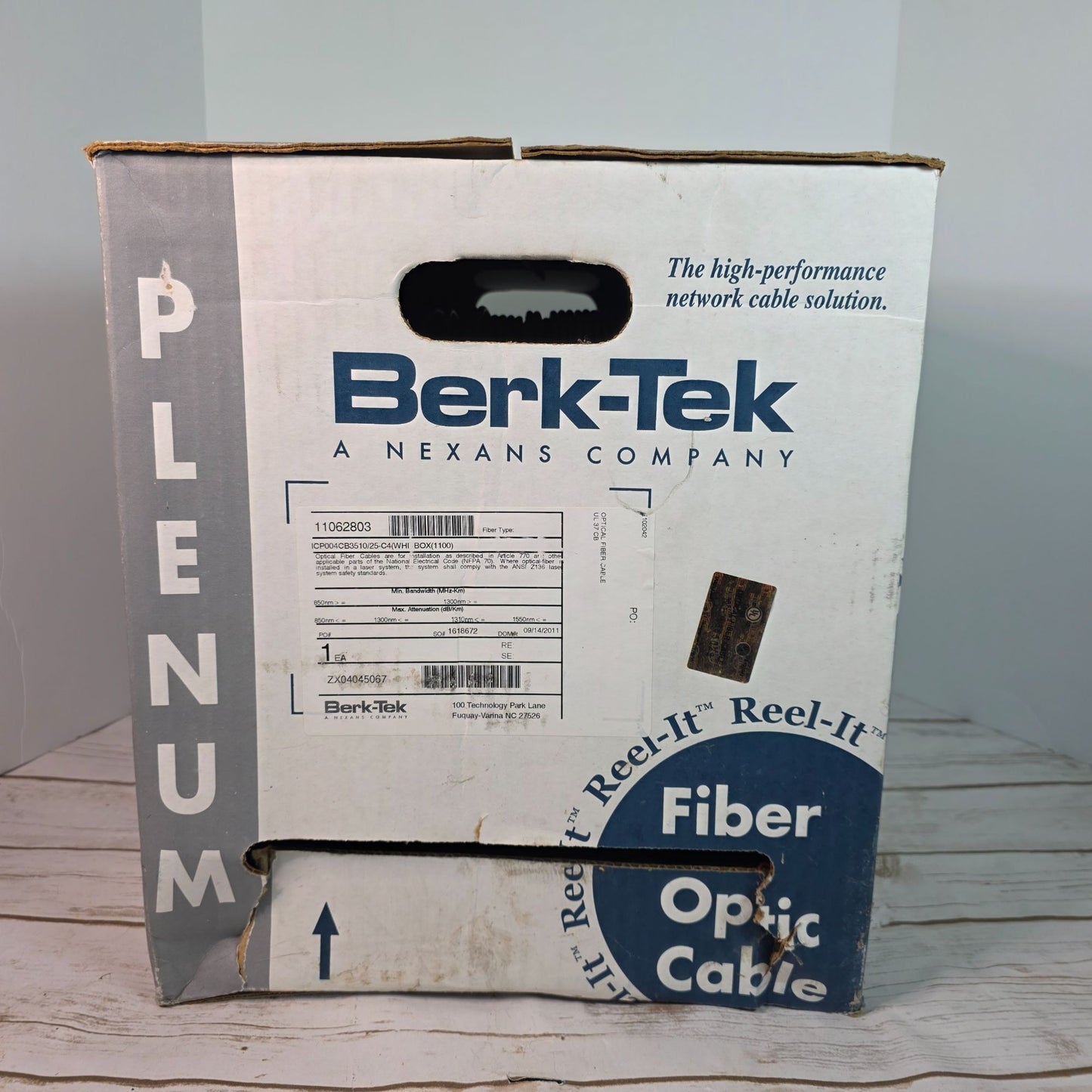 Berk-Tek Tight-Buffer Fiber Optic Cable Plenum White 1100 Ft Reel-In Box UL Listed