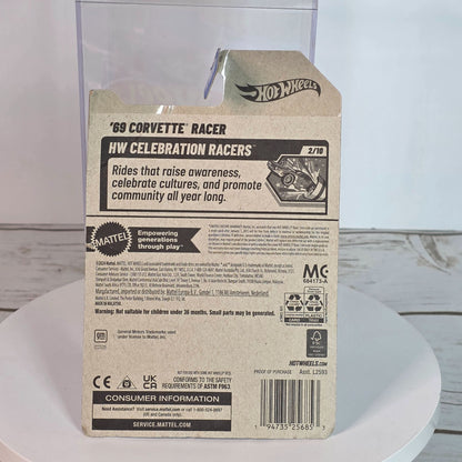 Hot Wheels 69 Corvette Racer White W/Red & Gold Details 1:64 Scale Diecast Car In Sealed Packaging