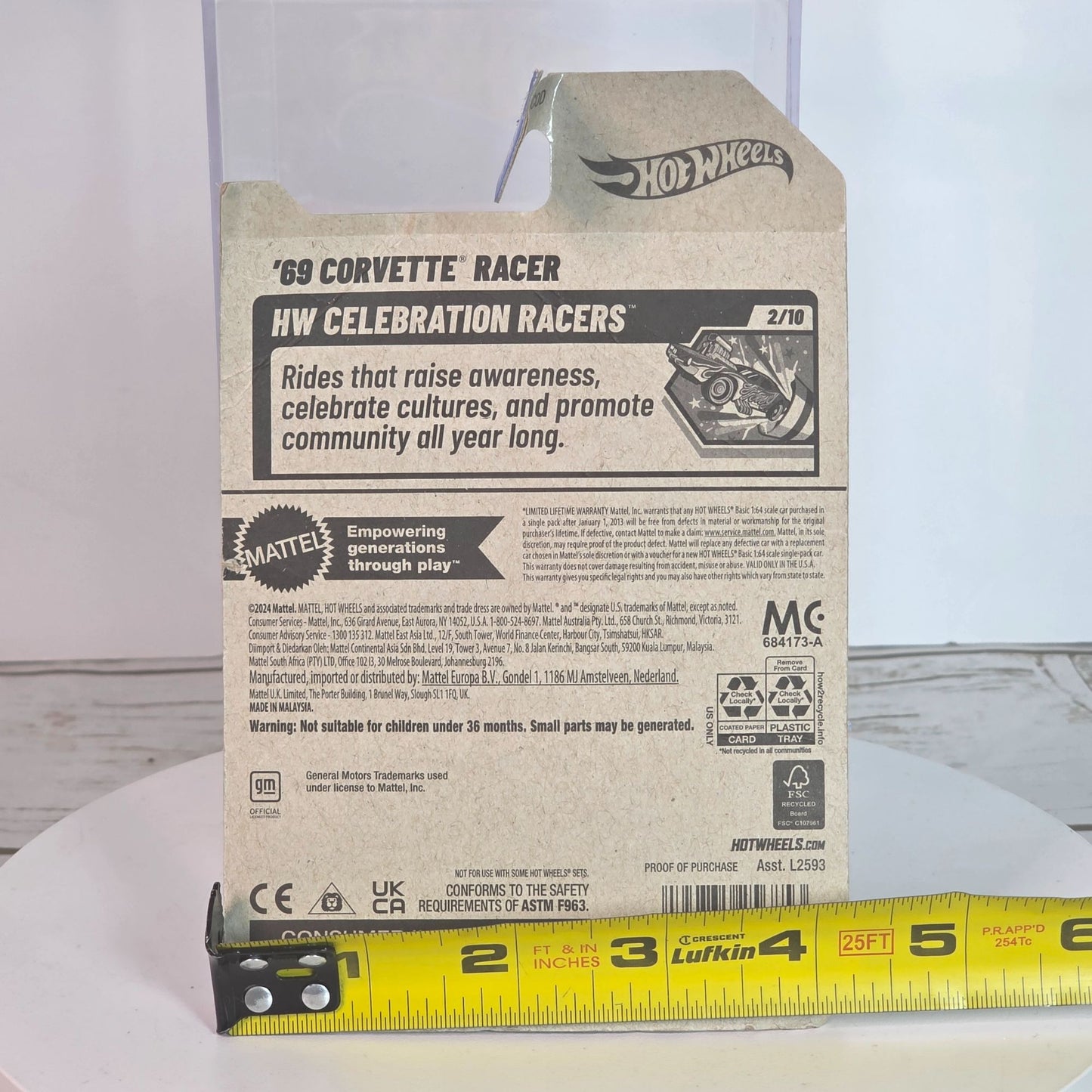 Hot Wheels 69 Corvette Racer White W/Red & Gold Details 1:64 Scale Diecast Car In Sealed Packaging