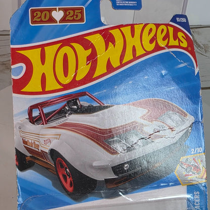 Hot Wheels 69 Corvette Racer White W/Red & Gold Details 1:64 Scale Diecast Car In Sealed Packaging