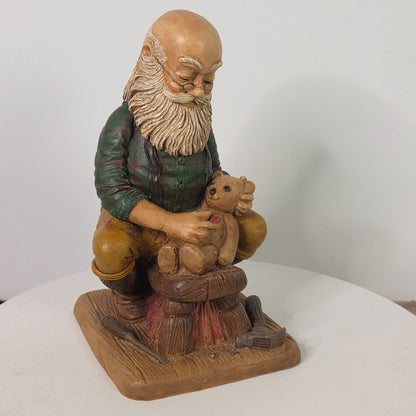 Handcrafted Resin Figurine Of Bearded Artisan Carving Teddy Bear