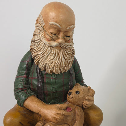 Handcrafted Resin Figurine Of Bearded Artisan Carving Teddy Bear