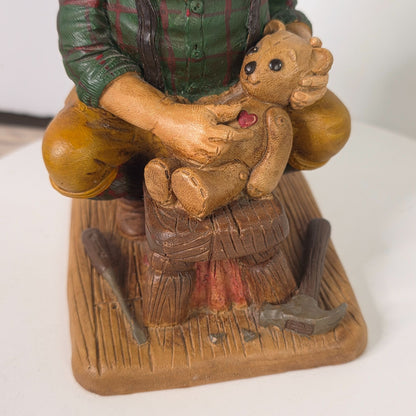 Handcrafted Resin Figurine Of Bearded Artisan Carving Teddy Bear