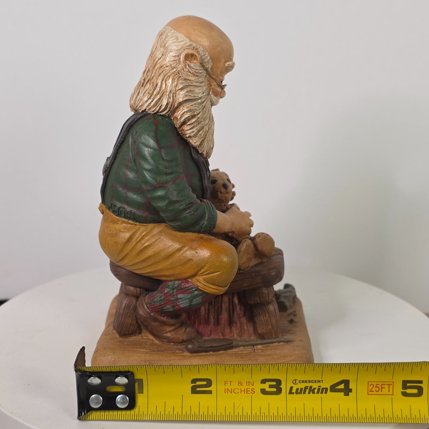 Handcrafted Resin Figurine Of Bearded Artisan Carving Teddy Bear