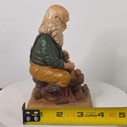Handcrafted Resin Figurine Of Bearded Artisan Carving Teddy Bear