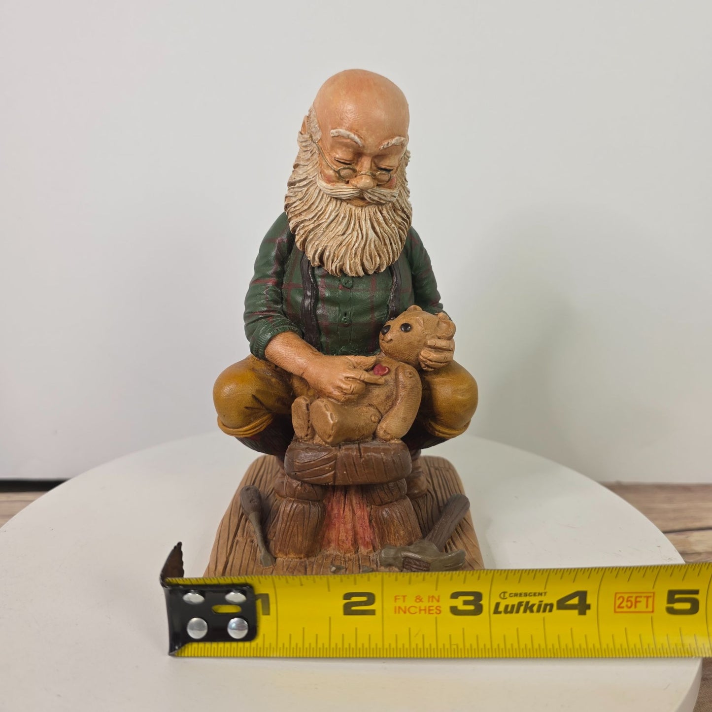 Handcrafted Resin Figurine Of Bearded Artisan Carving Teddy Bear