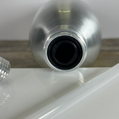 Vintage Aluminum Soda Siphon Bottle 1L Capacity Sleek Retro Design Black Plastic Head