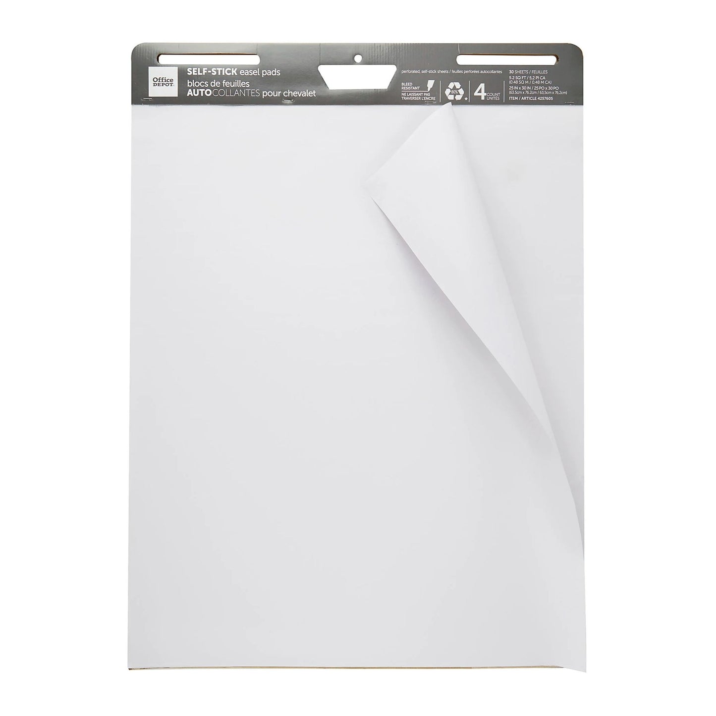 Office Depot Self-Stick Easel Pads 25" X 30" Bleed Resistant 30 Sheets Each 4-Pack