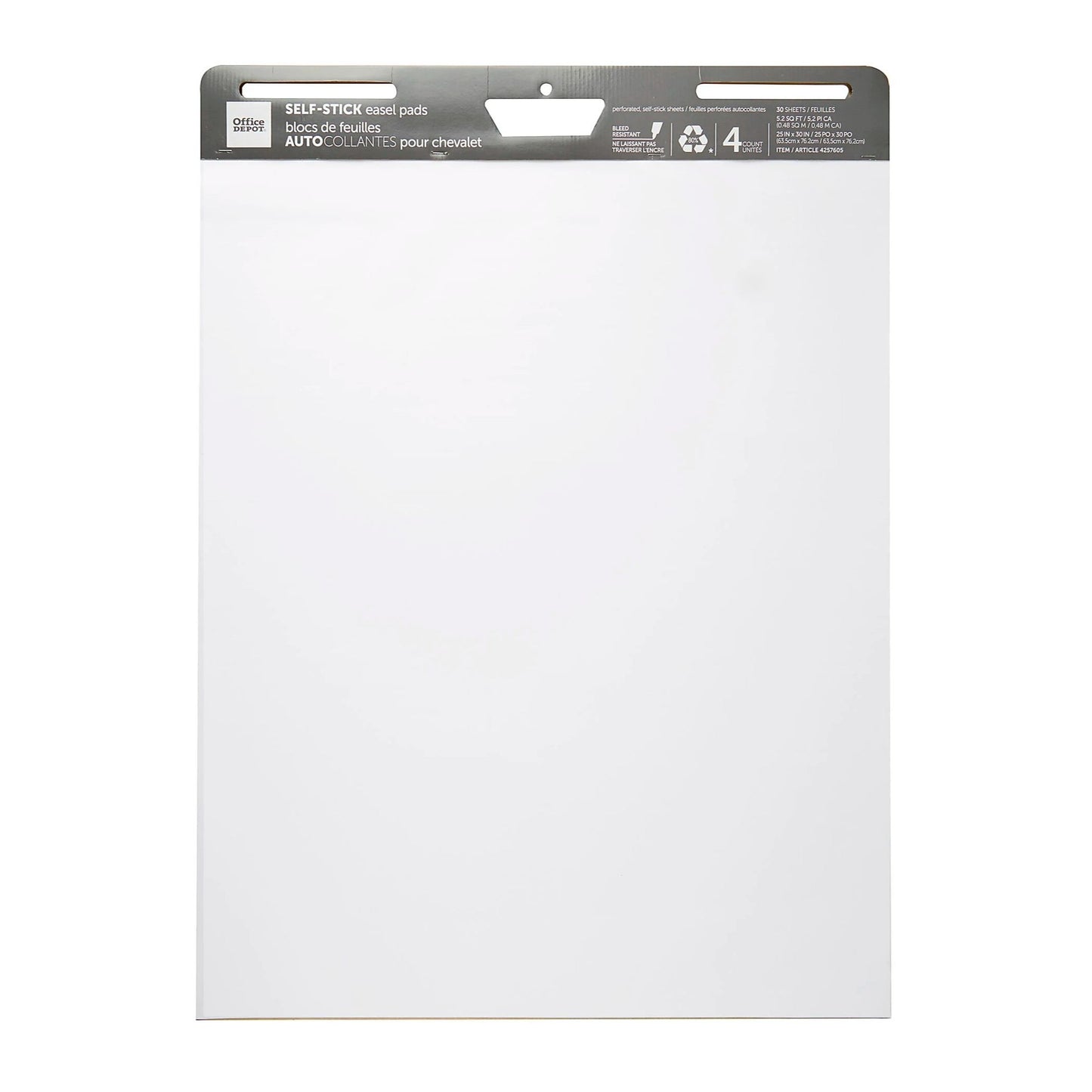 Office Depot Self-Stick Easel Pads 25" X 30" Bleed Resistant 30 Sheets Each 4-Pack