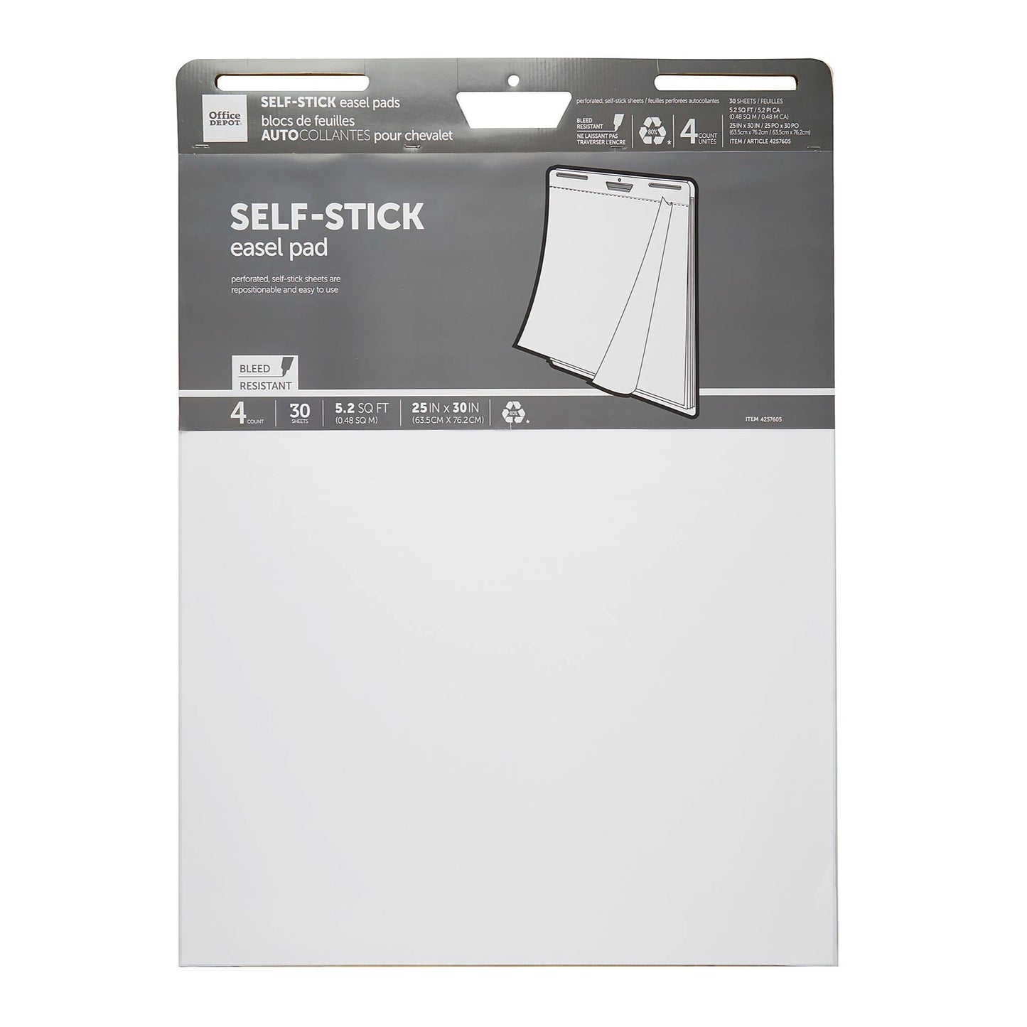Office Depot Self-Stick Easel Pads 25" X 30" Bleed Resistant 30 Sheets Each 4-Pack