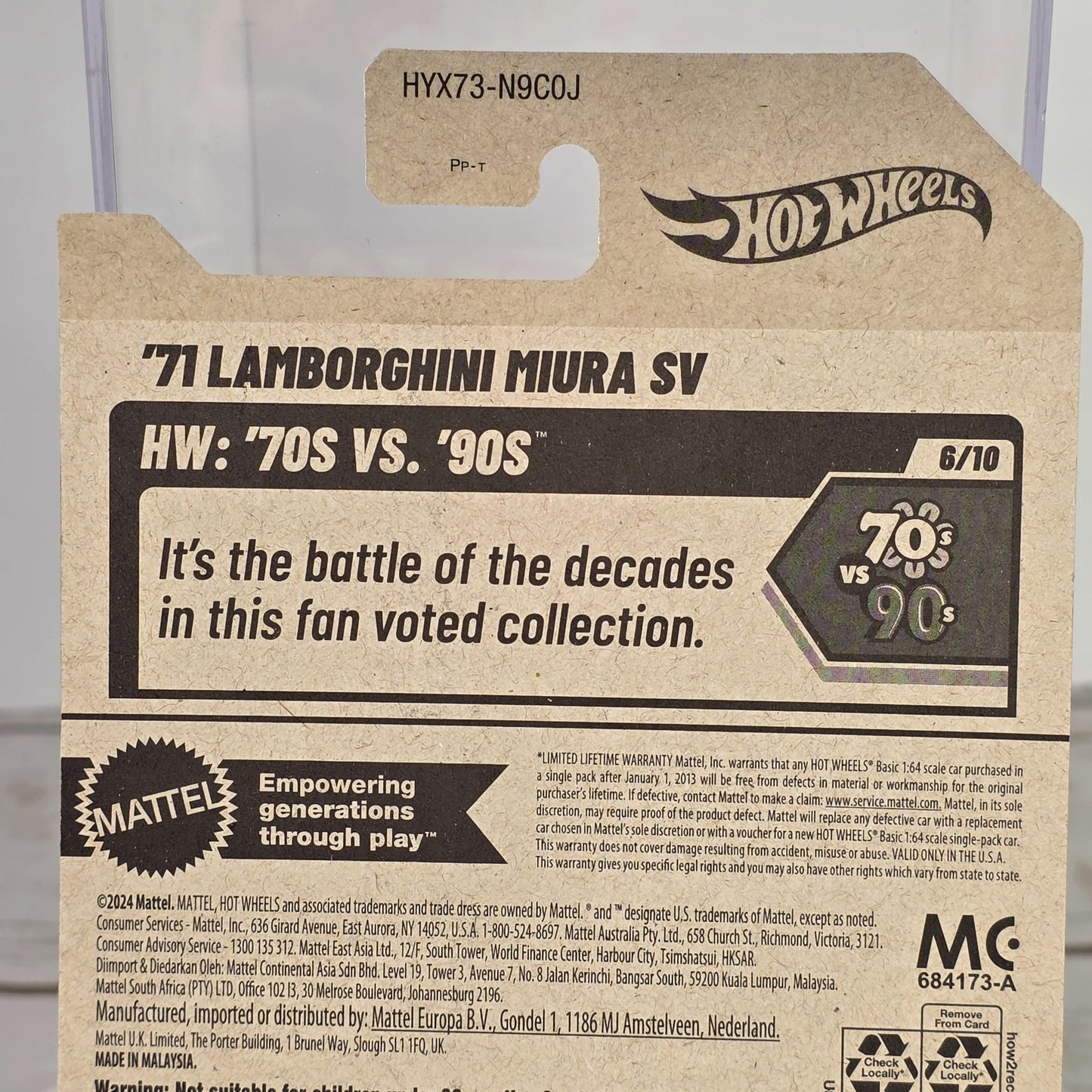 Hot Wheels 71 Lamborghini Miura SV Die-Cast Car 78/250  Guaranteed For Life  3+ Years Old  70s Vs. 90s Series