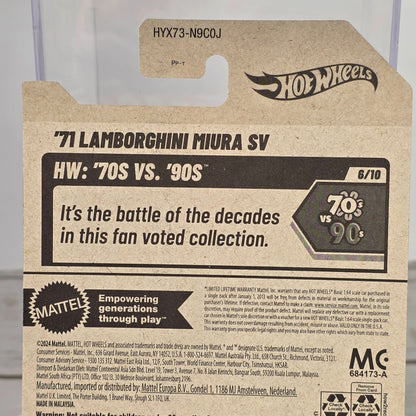 Hot Wheels 71 Lamborghini Miura SV Die-Cast Car 78/250  Guaranteed For Life  3+ Years Old  70s Vs. 90s Series