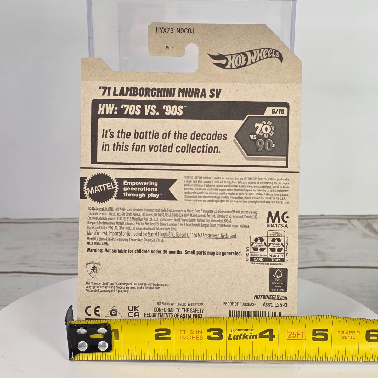 Hot Wheels 71 Lamborghini Miura SV Die-Cast Car 78/250  Guaranteed For Life  3+ Years Old  70s Vs. 90s Series