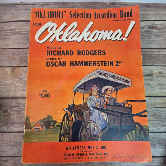 "Oklahoma!" Selection Accordion Band Sheet Music By Rodgers & Hammerstein 1950s Vintage