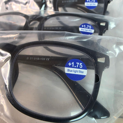 Ccyoo 5-Pack Progressive Reading Glasses +1.75 Blue Light Filter Black Frame Unisex Durable Lightweight