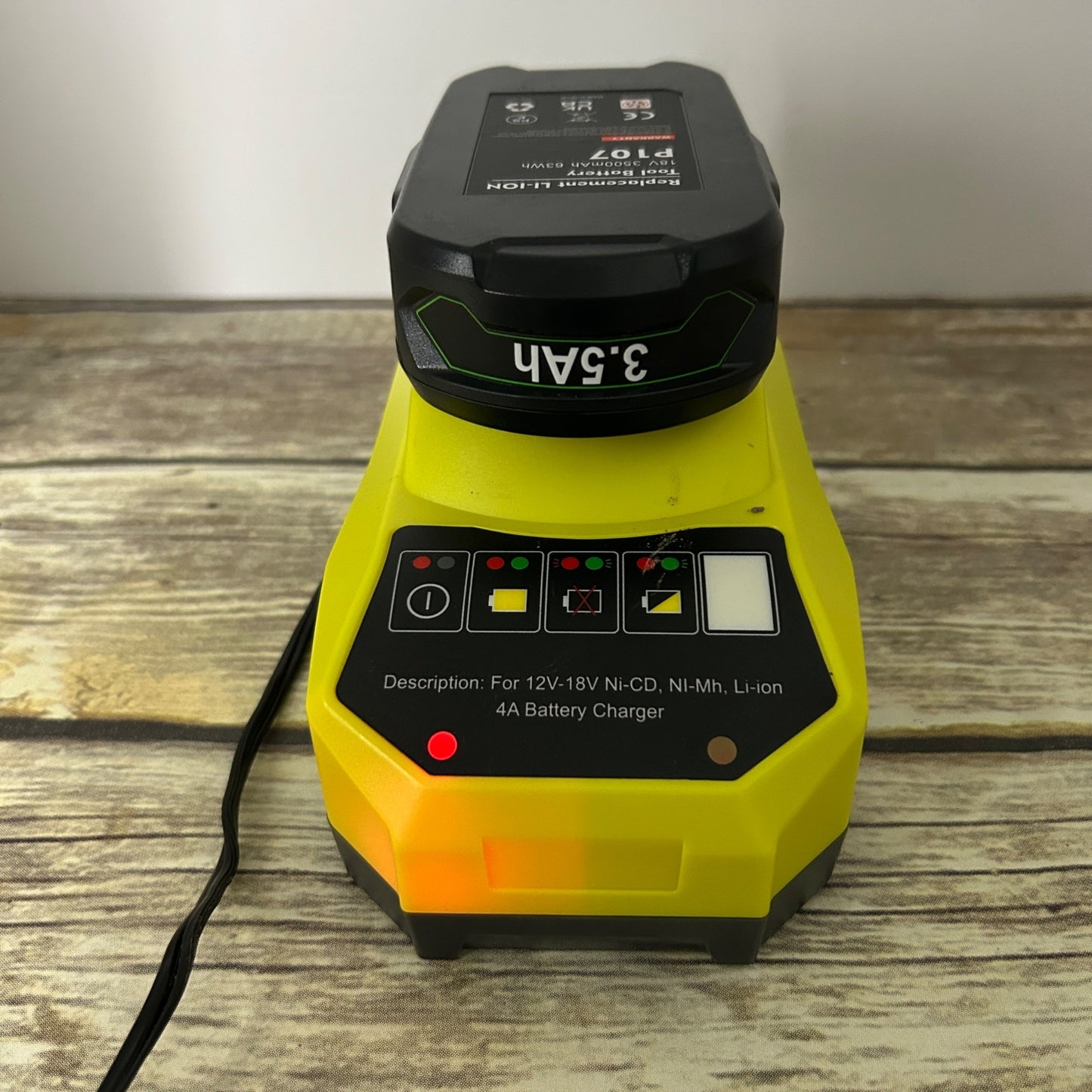 Ultimate RH-P108 Battery Charger Ryobi Rapid Charge Compatible & 1 P107 18V Lithium-Ion 1.5mAh Battery Set