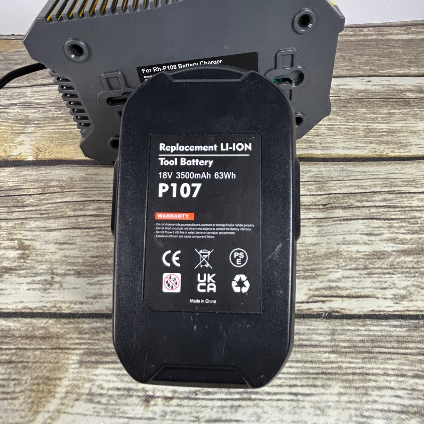 Ultimate RH-P108 Battery Charger Ryobi Rapid Charge Compatible & 1 P107 18V Lithium-Ion 1.5mAh Battery Set