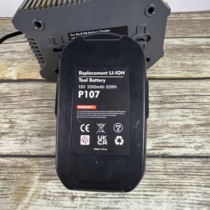 Ultimate RH-P108 Battery Charger Ryobi Rapid Charge Compatible & 1 P107 18V Lithium-Ion 1.5mAh Battery Set